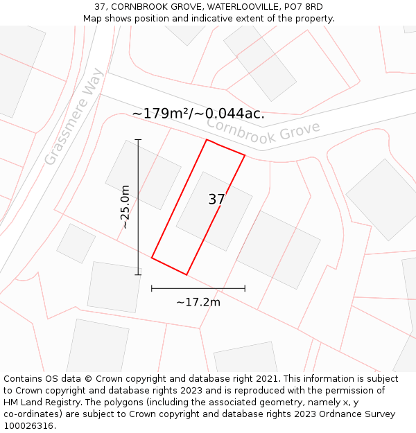 37, CORNBROOK GROVE, WATERLOOVILLE, PO7 8RD: Plot and title map