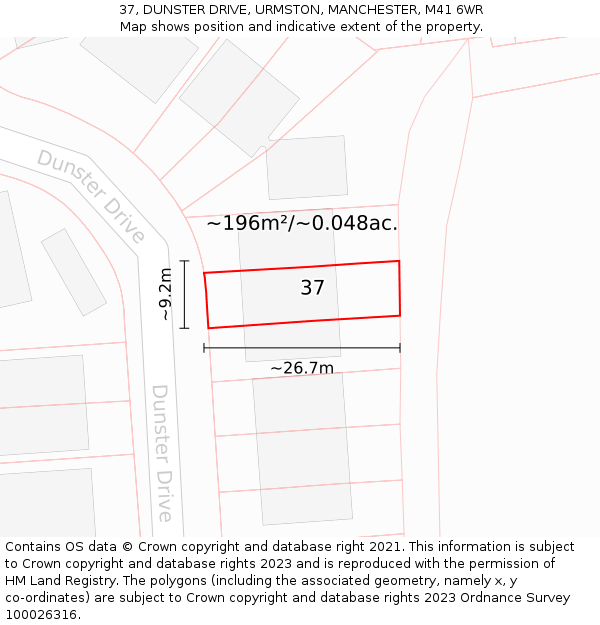 37, DUNSTER DRIVE, URMSTON, MANCHESTER, M41 6WR: Plot and title map