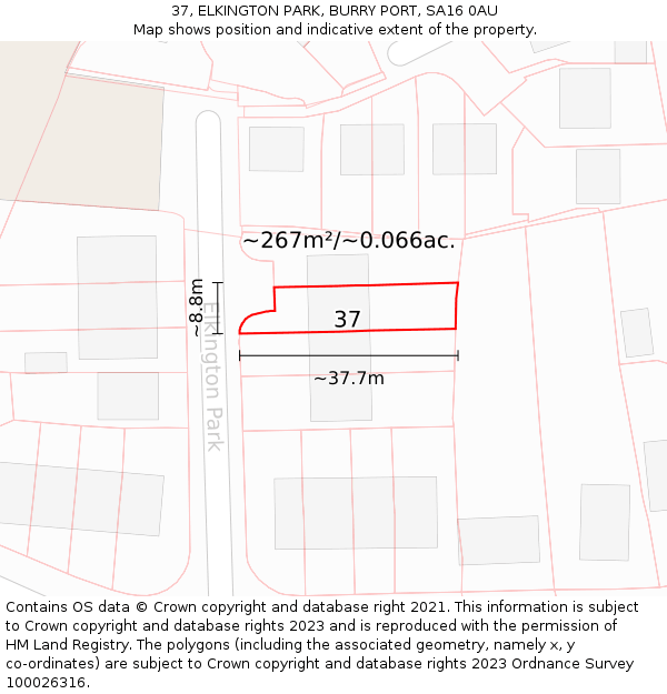 37, ELKINGTON PARK, BURRY PORT, SA16 0AU: Plot and title map