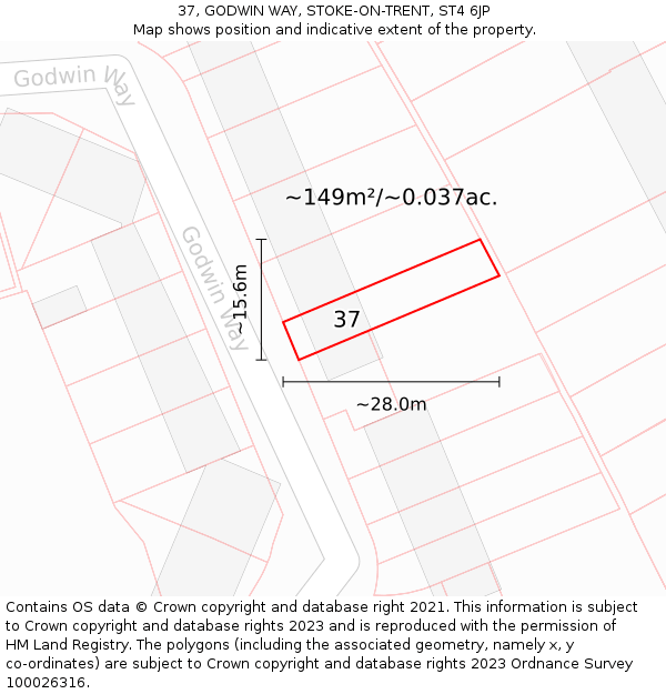 37, GODWIN WAY, STOKE-ON-TRENT, ST4 6JP: Plot and title map