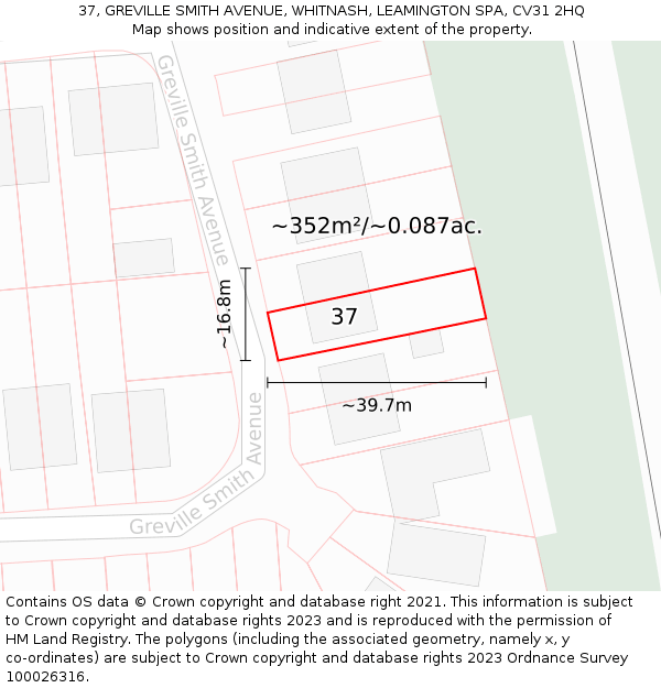 37, GREVILLE SMITH AVENUE, WHITNASH, LEAMINGTON SPA, CV31 2HQ: Plot and title map