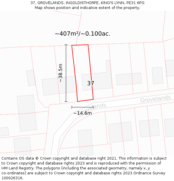 37, GROVELANDS, INGOLDISTHORPE, KING'S LYNN, PE31 6PG: Plot and title map