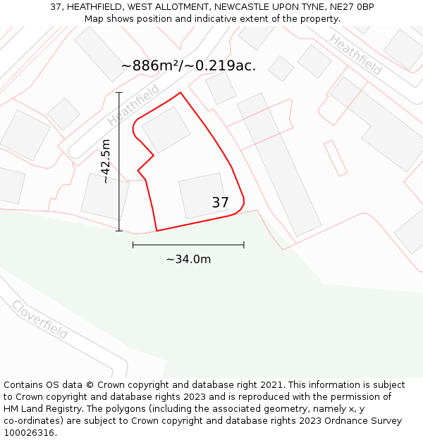 37, HEATHFIELD, WEST ALLOTMENT, NEWCASTLE UPON TYNE, NE27 0BP: Plot and title map