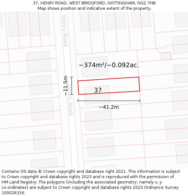 37, HENRY ROAD, WEST BRIDGFORD, NOTTINGHAM, NG2 7NB: Plot and title map