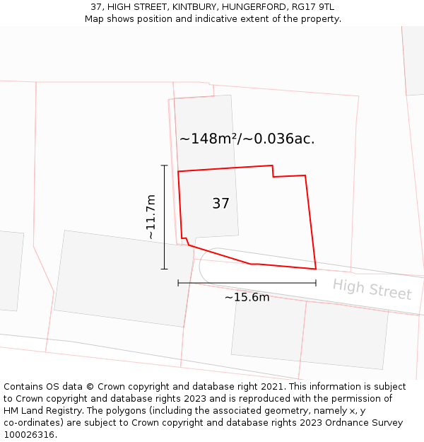 37, HIGH STREET, KINTBURY, HUNGERFORD, RG17 9TL: Plot and title map