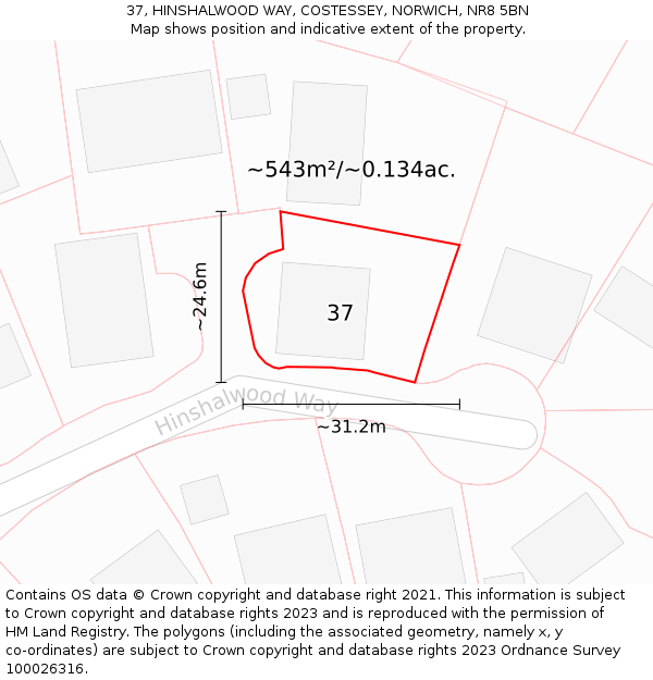 37, HINSHALWOOD WAY, COSTESSEY, NORWICH, NR8 5BN: Plot and title map