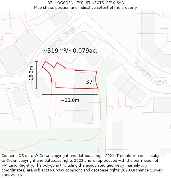 37, HOGSDEN LEYS, ST NEOTS, PE19 6AD: Plot and title map