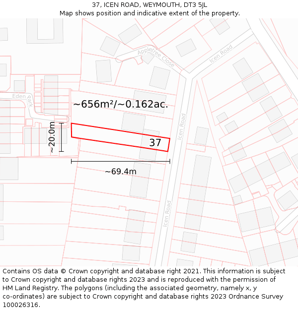 37, ICEN ROAD, WEYMOUTH, DT3 5JL: Plot and title map