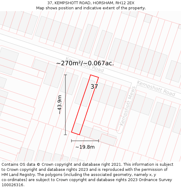 37, KEMPSHOTT ROAD, HORSHAM, RH12 2EX: Plot and title map