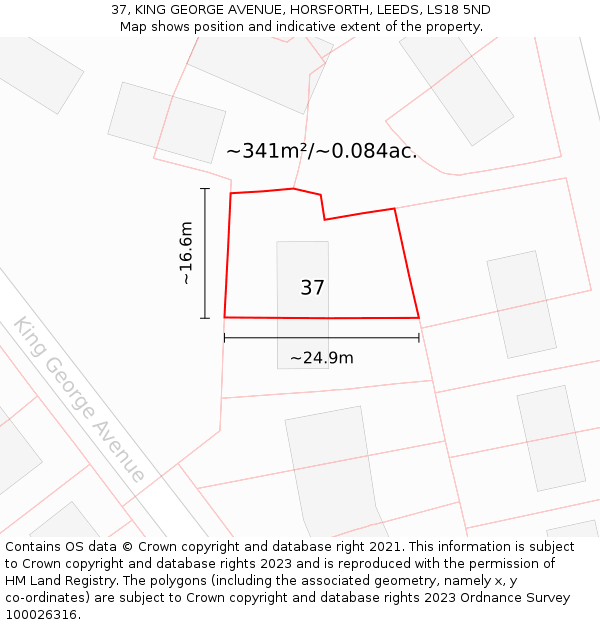 37, KING GEORGE AVENUE, HORSFORTH, LEEDS, LS18 5ND: Plot and title map