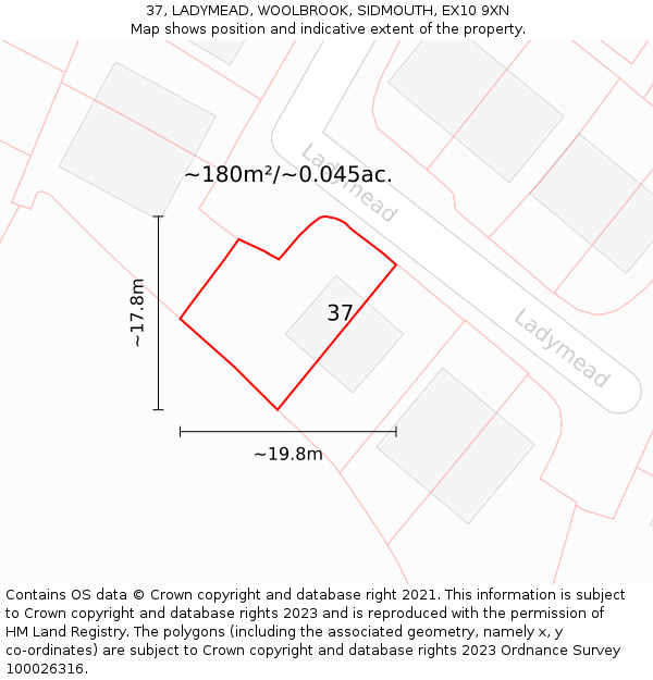 37, LADYMEAD, WOOLBROOK, SIDMOUTH, EX10 9XN: Plot and title map