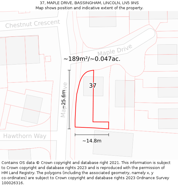 37, MAPLE DRIVE, BASSINGHAM, LINCOLN, LN5 9NS: Plot and title map