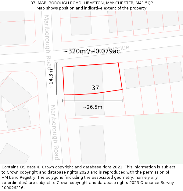 37, MARLBOROUGH ROAD, URMSTON, MANCHESTER, M41 5QP: Plot and title map