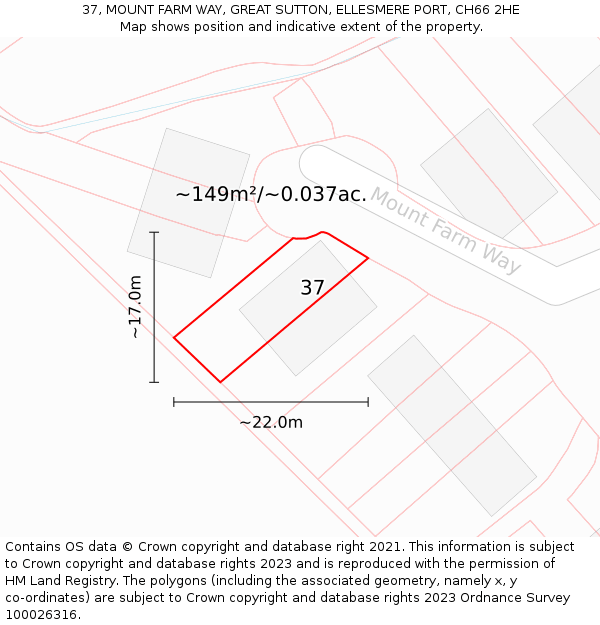 37, MOUNT FARM WAY, GREAT SUTTON, ELLESMERE PORT, CH66 2HE: Plot and title map