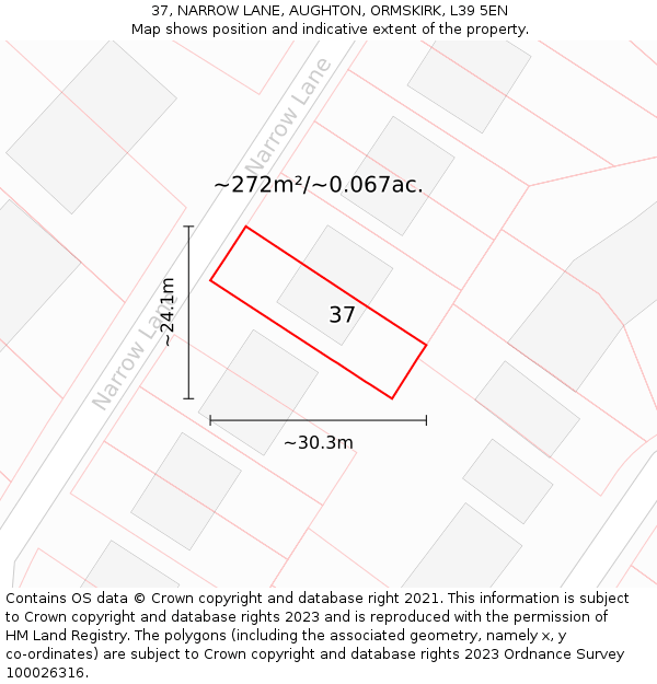 37, NARROW LANE, AUGHTON, ORMSKIRK, L39 5EN: Plot and title map