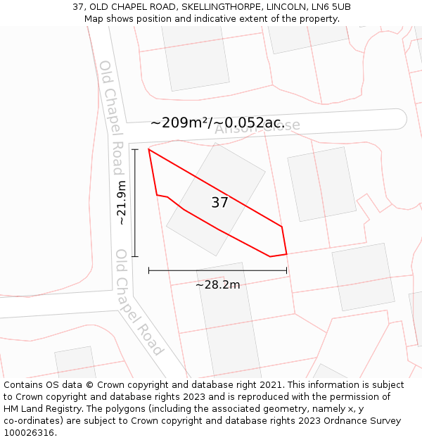 37, OLD CHAPEL ROAD, SKELLINGTHORPE, LINCOLN, LN6 5UB: Plot and title map