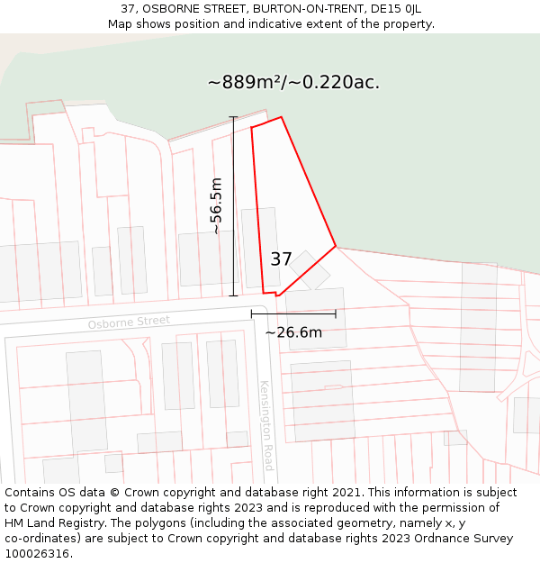 37, OSBORNE STREET, BURTON-ON-TRENT, DE15 0JL: Plot and title map