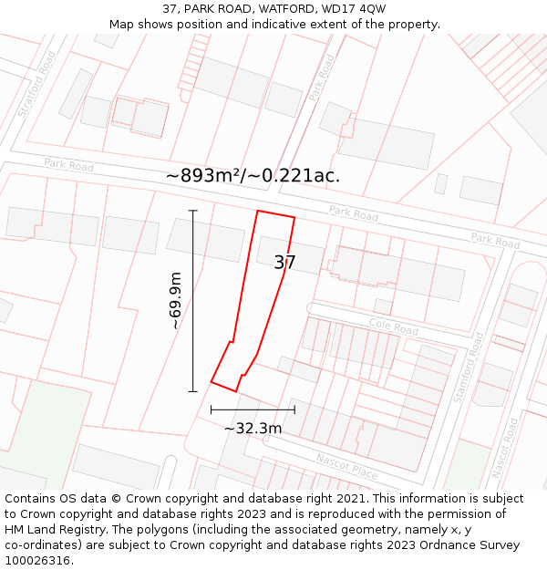 37, PARK ROAD, WATFORD, WD17 4QW: Plot and title map