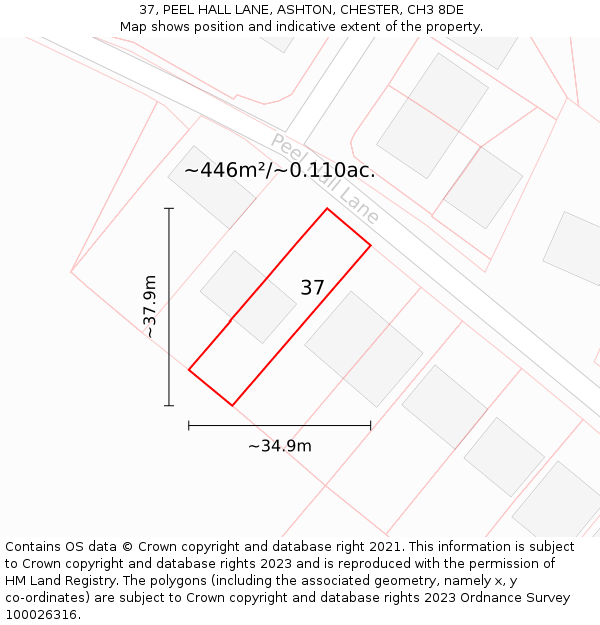 37, PEEL HALL LANE, ASHTON, CHESTER, CH3 8DE: Plot and title map