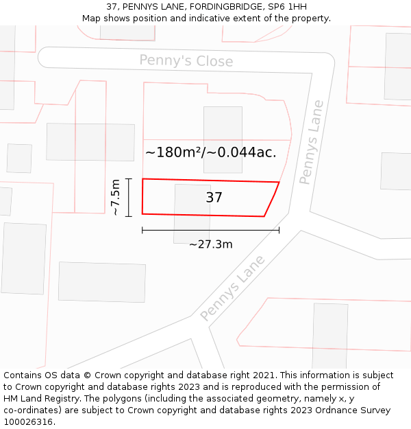 37, PENNYS LANE, FORDINGBRIDGE, SP6 1HH: Plot and title map