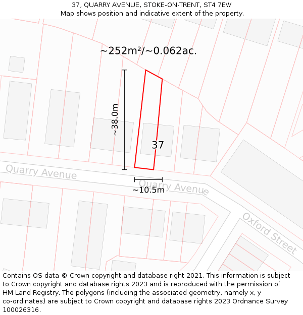 37, QUARRY AVENUE, STOKE-ON-TRENT, ST4 7EW: Plot and title map