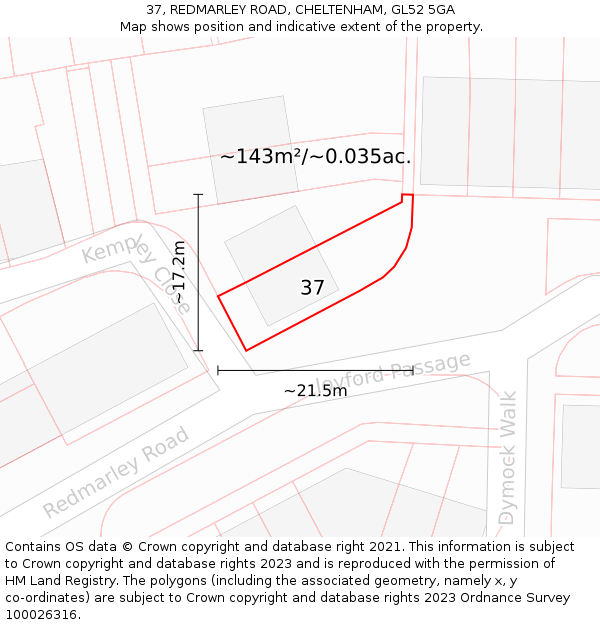 37, REDMARLEY ROAD, CHELTENHAM, GL52 5GA: Plot and title map