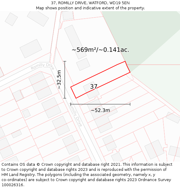 37, ROMILLY DRIVE, WATFORD, WD19 5EN: Plot and title map