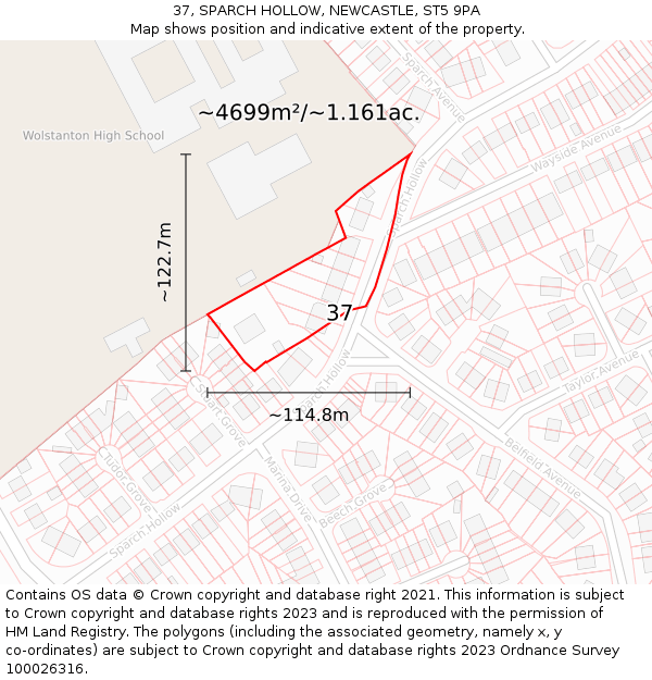 37, SPARCH HOLLOW, NEWCASTLE, ST5 9PA: Plot and title map