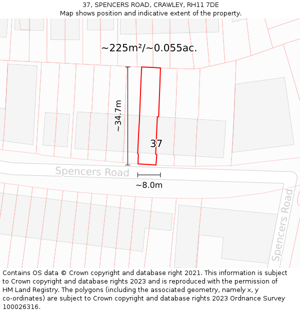 37, SPENCERS ROAD, CRAWLEY, RH11 7DE: Plot and title map