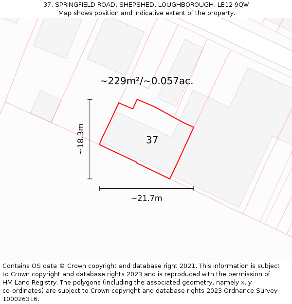 37, SPRINGFIELD ROAD, SHEPSHED, LOUGHBOROUGH, LE12 9QW: Plot and title map