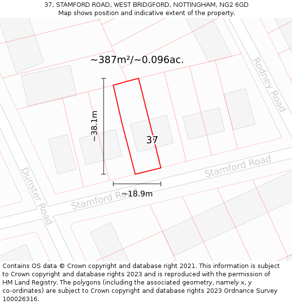 37, STAMFORD ROAD, WEST BRIDGFORD, NOTTINGHAM, NG2 6GD: Plot and title map