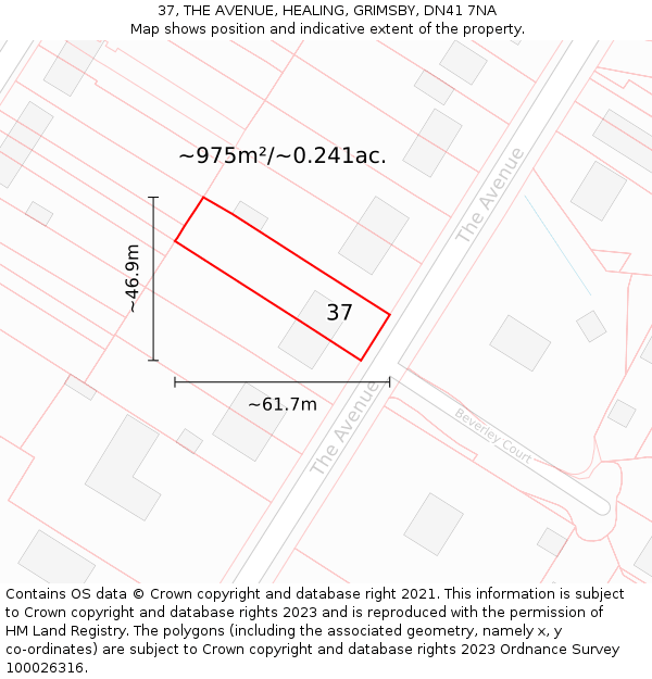 37, THE AVENUE, HEALING, GRIMSBY, DN41 7NA: Plot and title map