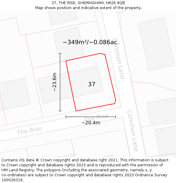 37, THE RISE, SHERINGHAM, NR26 8QB: Plot and title map