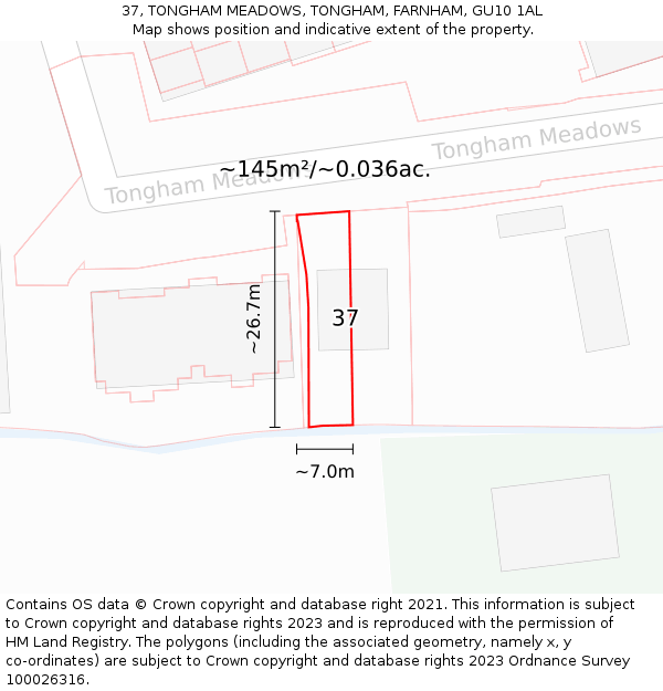 37, TONGHAM MEADOWS, TONGHAM, FARNHAM, GU10 1AL: Plot and title map