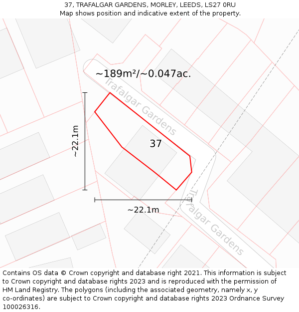 37, TRAFALGAR GARDENS, MORLEY, LEEDS, LS27 0RU: Plot and title map