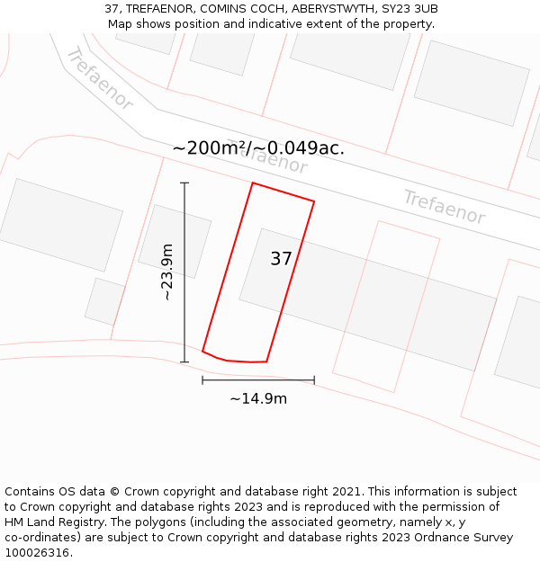 37, TREFAENOR, COMINS COCH, ABERYSTWYTH, SY23 3UB: Plot and title map