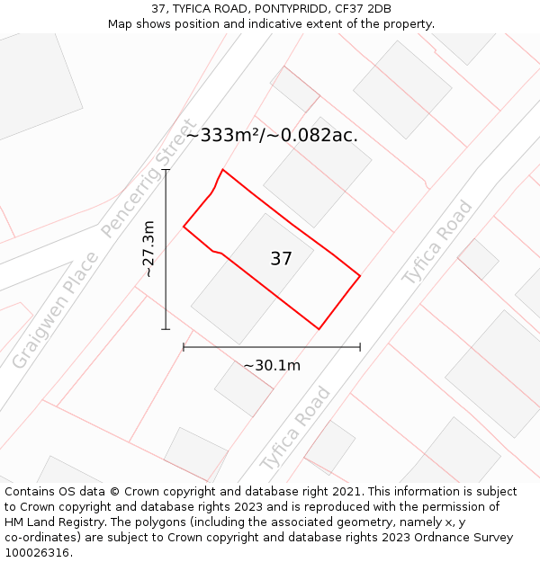 37, TYFICA ROAD, PONTYPRIDD, CF37 2DB: Plot and title map