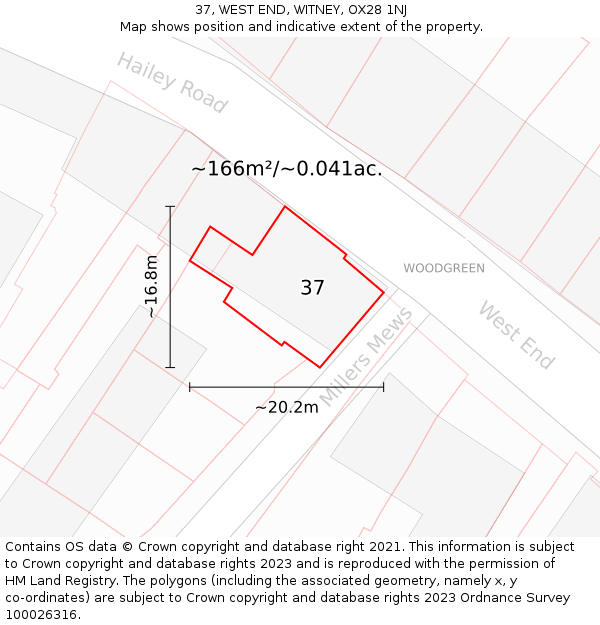 37, WEST END, WITNEY, OX28 1NJ: Plot and title map