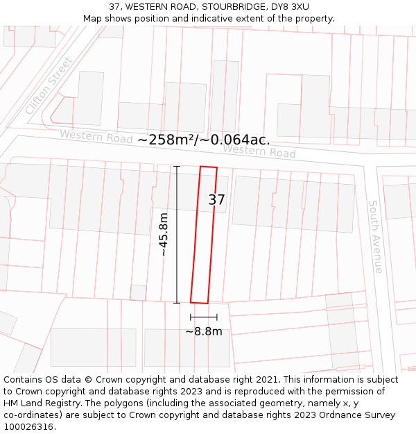 37, WESTERN ROAD, STOURBRIDGE, DY8 3XU: Plot and title map