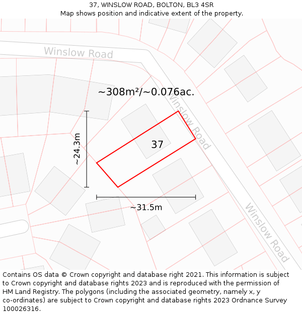 37, WINSLOW ROAD, BOLTON, BL3 4SR: Plot and title map