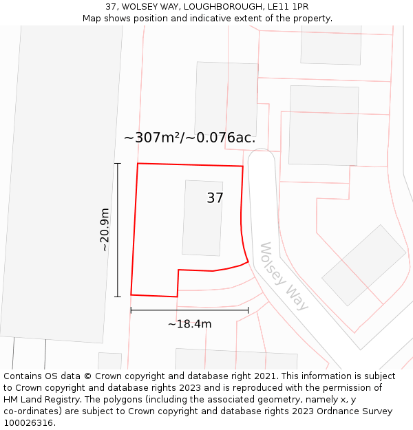 37, WOLSEY WAY, LOUGHBOROUGH, LE11 1PR: Plot and title map