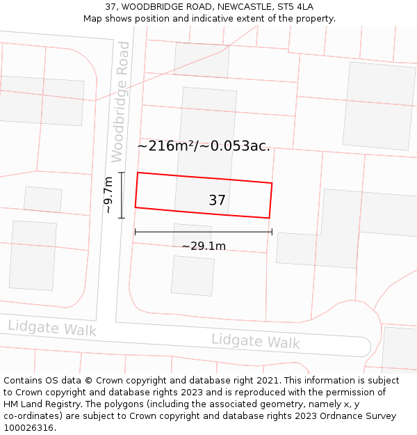 37, WOODBRIDGE ROAD, NEWCASTLE, ST5 4LA: Plot and title map