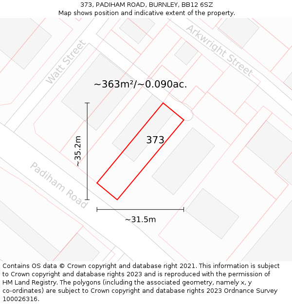 373, PADIHAM ROAD, BURNLEY, BB12 6SZ: Plot and title map