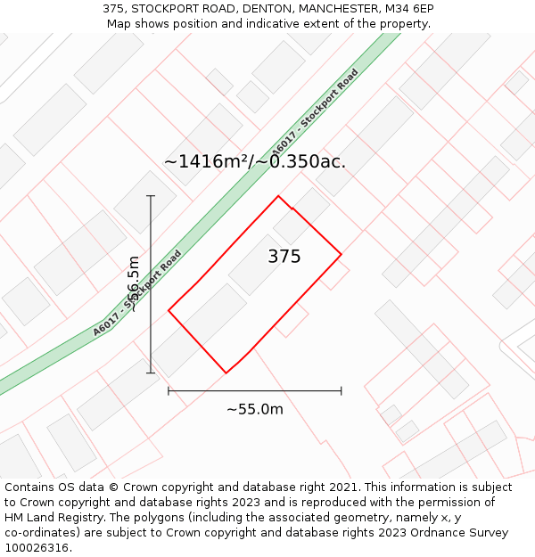 375, STOCKPORT ROAD, DENTON, MANCHESTER, M34 6EP: Plot and title map