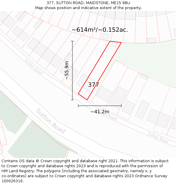 377, SUTTON ROAD, MAIDSTONE, ME15 9BU: Plot and title map