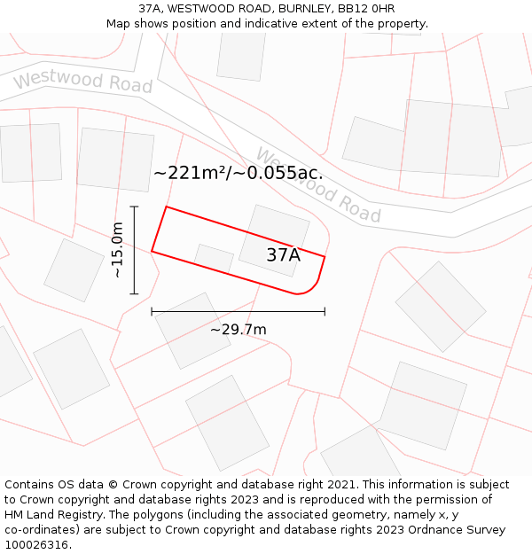 37A, WESTWOOD ROAD, BURNLEY, BB12 0HR: Plot and title map