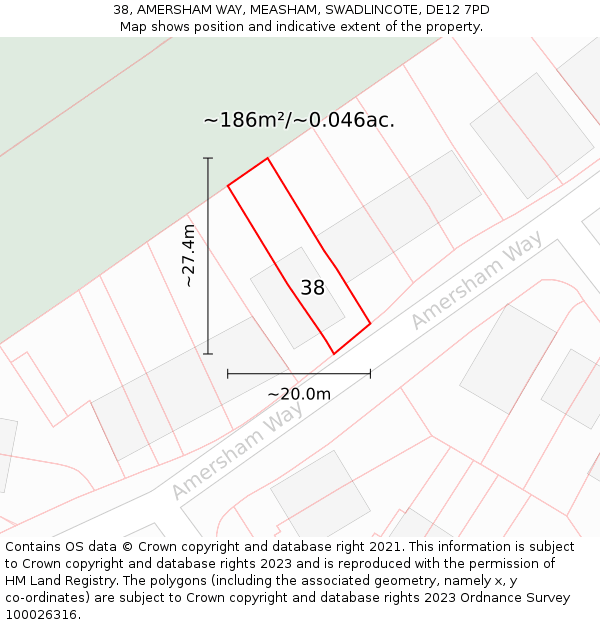 38, AMERSHAM WAY, MEASHAM, SWADLINCOTE, DE12 7PD: Plot and title map