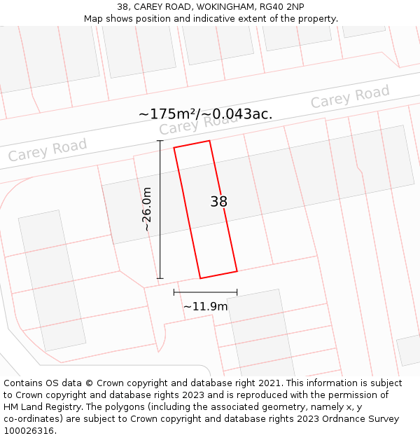 38, CAREY ROAD, WOKINGHAM, RG40 2NP: Plot and title map