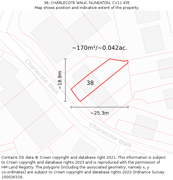 38, CHARLECOTE WALK, NUNEATON, CV11 4YE: Plot and title map