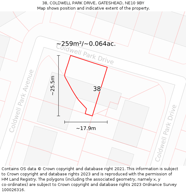 38, COLDWELL PARK DRIVE, GATESHEAD, NE10 9BY: Plot and title map